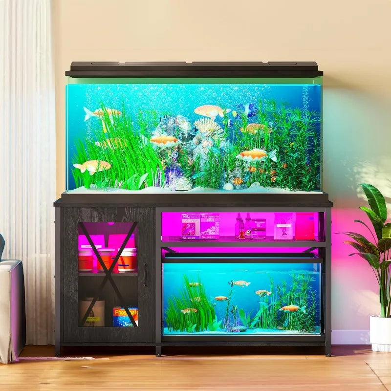 Aquarium Stand with Power Outlets & LED Light