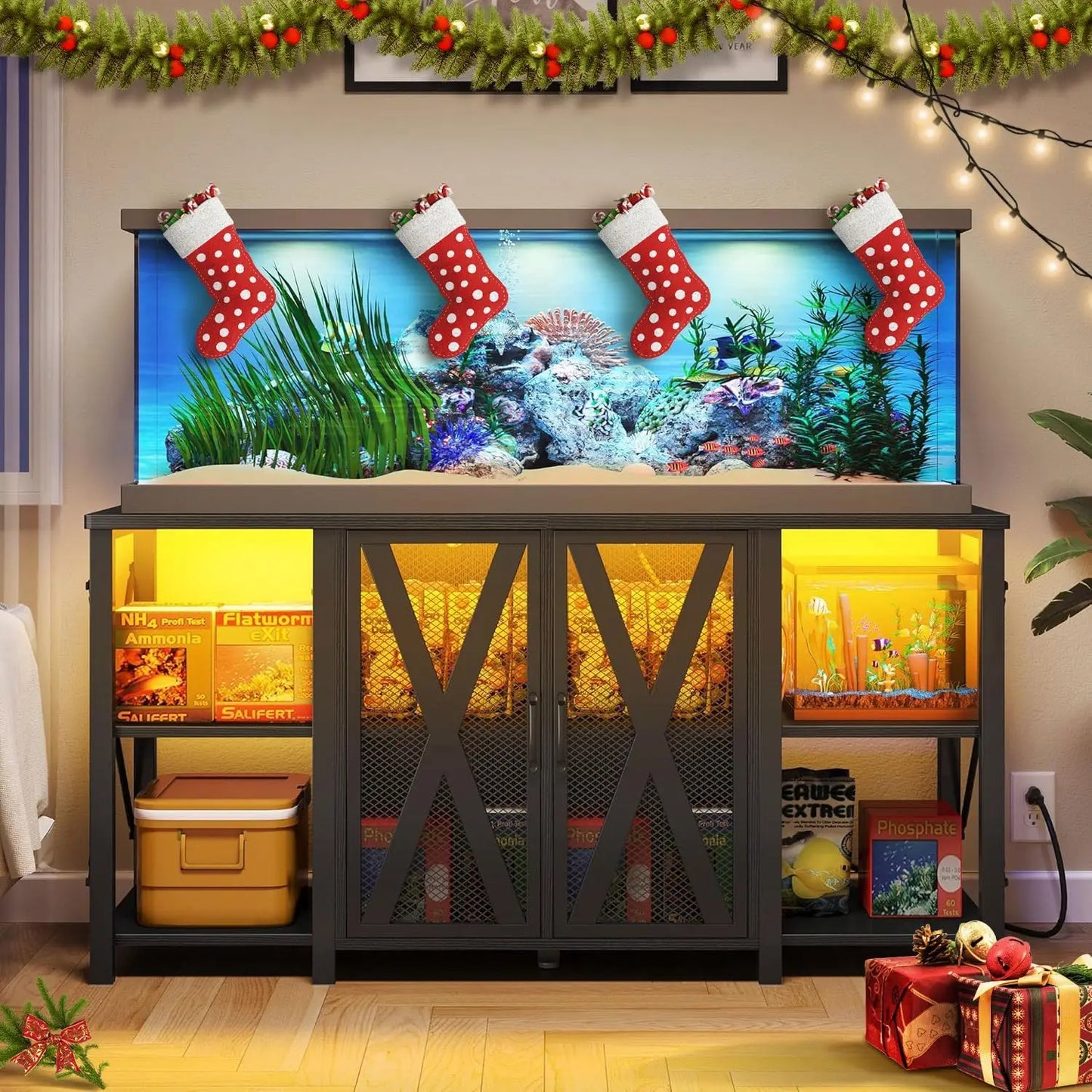 Aquarium Stand with Power Outlets & LED Light