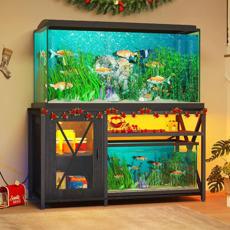 Aquarium Stand with Power Outlets & LED Light