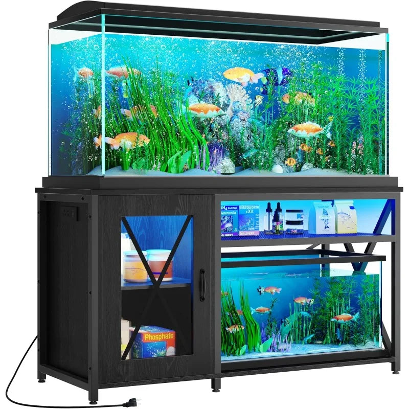 Aquarium Stand with Power Outlets & LED Light