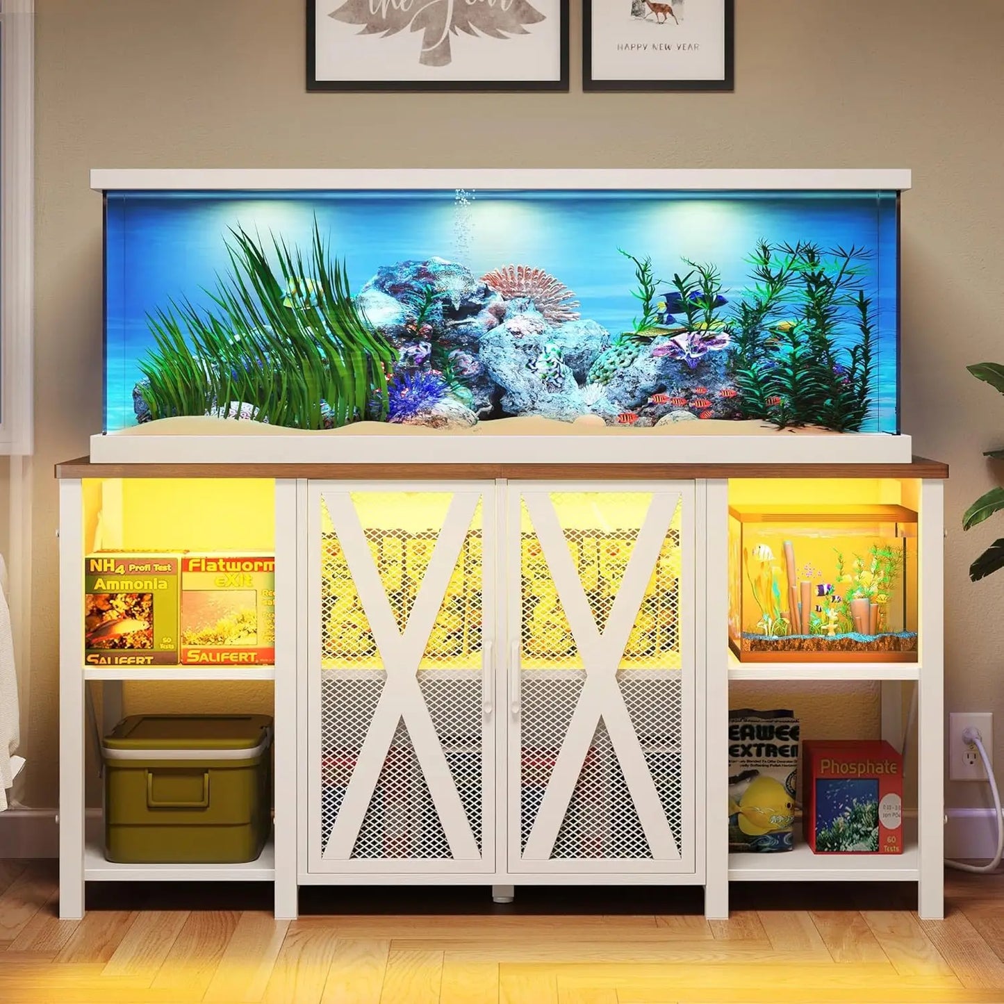 Aquarium Stand with Power Outlets & LED Light