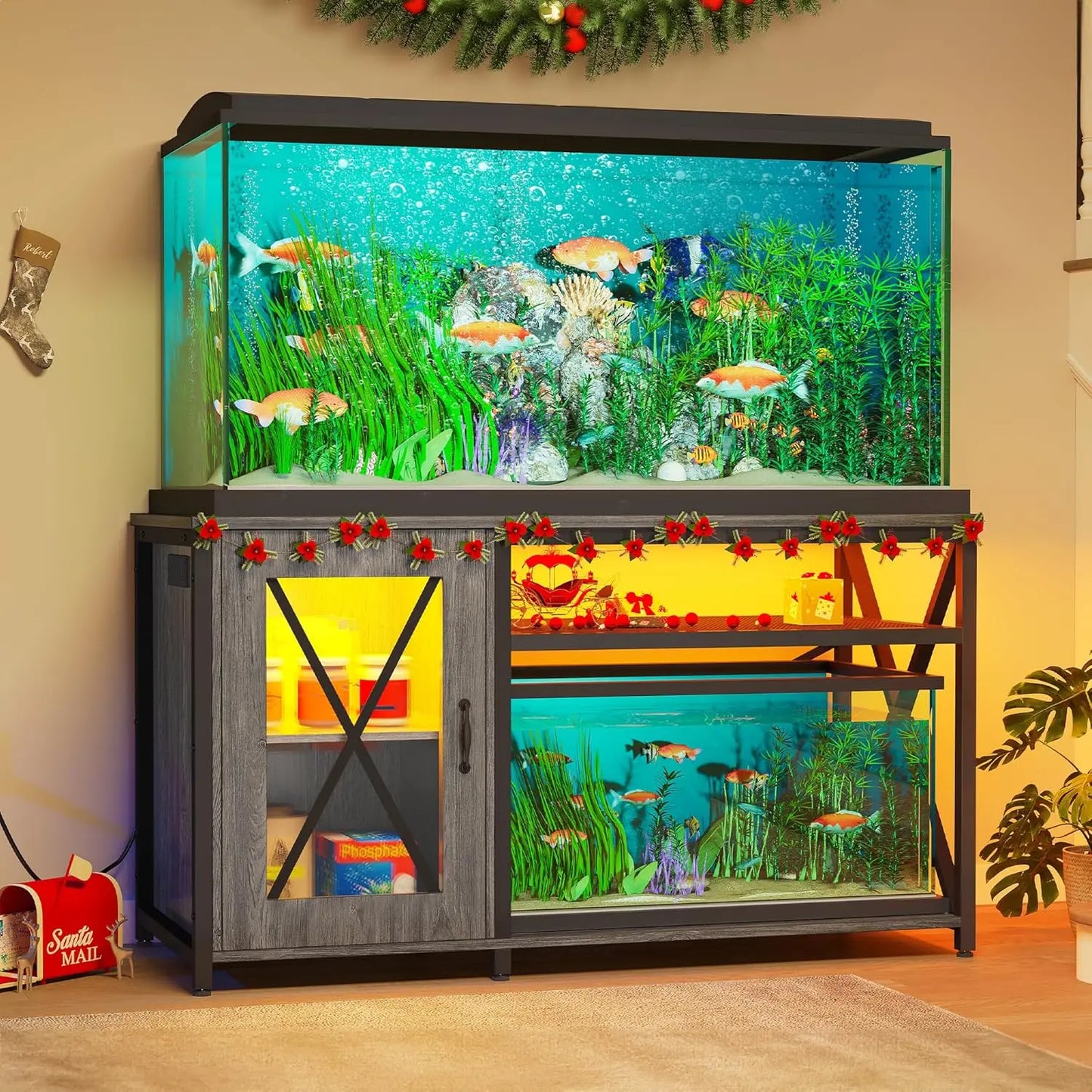 Aquarium Stand with Power Outlets & LED Light