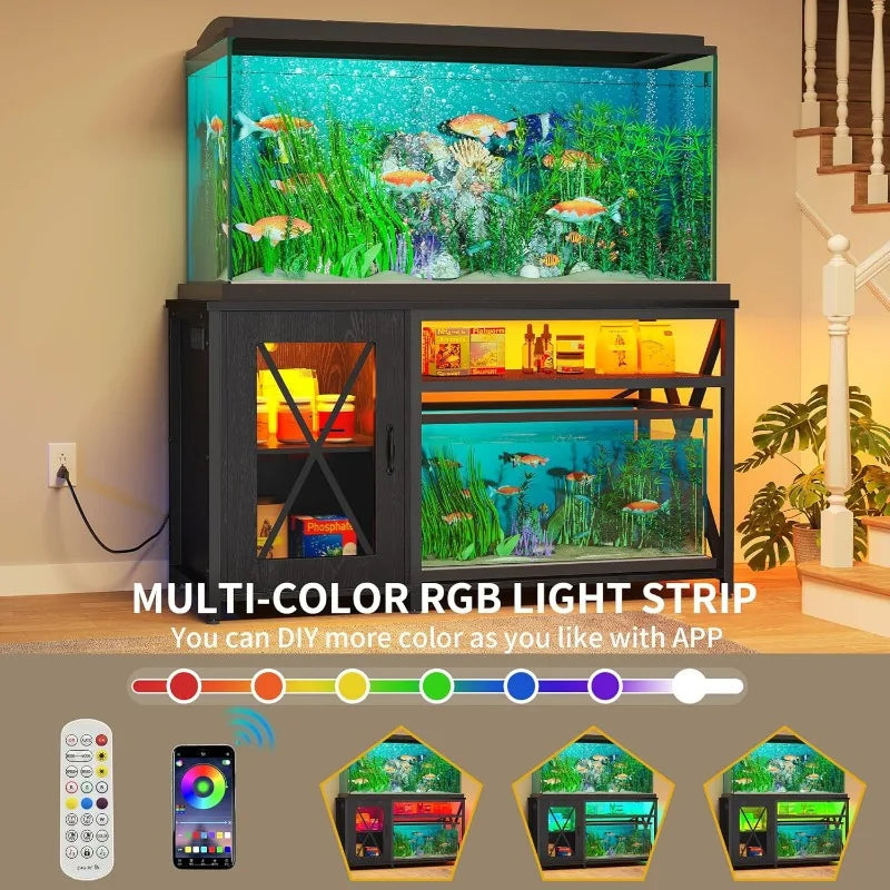 Aquarium Stand with Power Outlets & LED Light